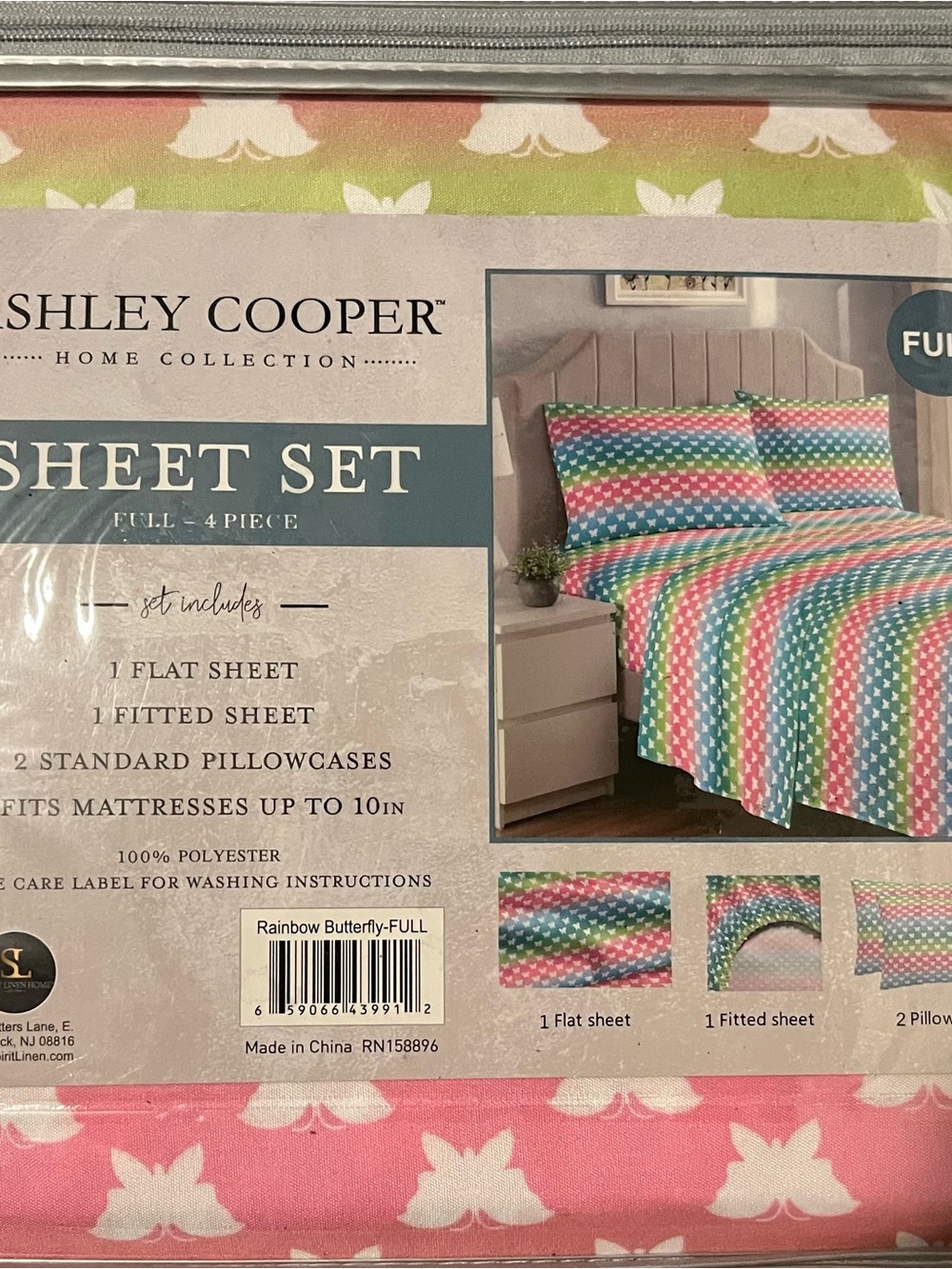 Ashley Cooper Rainbow Butterfly Full Sheet Set - Pink, Green, Blue